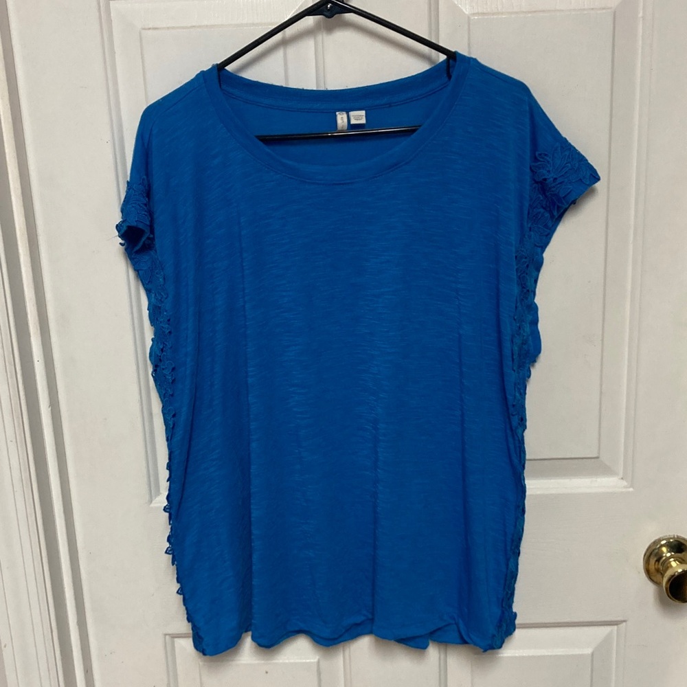 Cato Royal Blue Short Sleeve Scoop Neck Tee with Side Lace